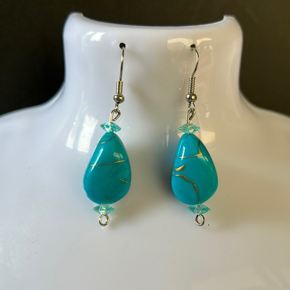 Jewelry - TURQUOISE Blue Drop Bead Dangle Fishhook Earrings